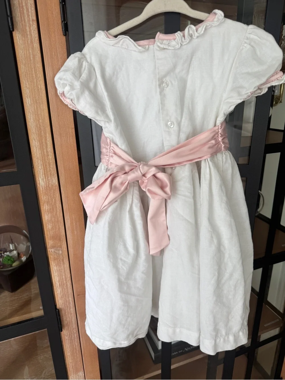 Edgehill Collection formal linen dress bow flower girl ruffle pleats puff sleeve